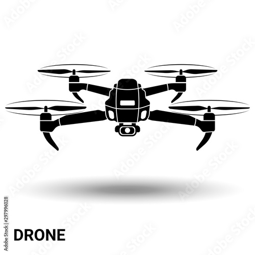 The drone icon. Drone quadcopter with action camera. Isolated vector drone.