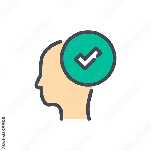 Head with check mark color line icon. Pick a person vector outline colorful sign.