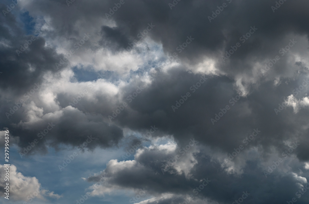 View of  dramatic rain clouds, weather change.