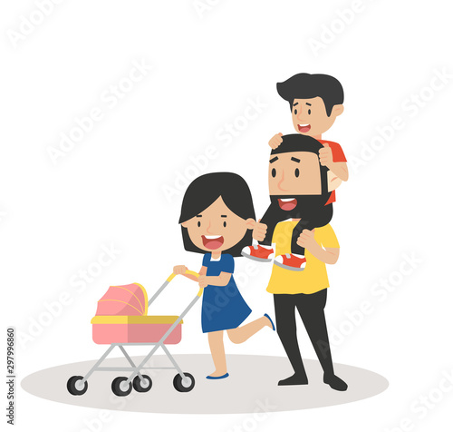 Young Couple Pushing Stroller vector