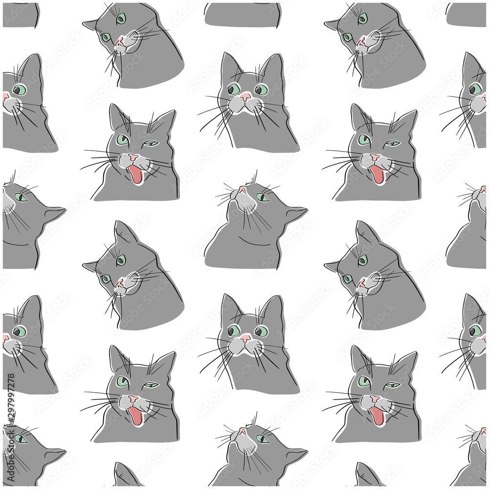 Funny gray cats seamless animal pattern. Flat vector pet lover design. Funny gray cats seamless animal pattern. Flat vector pet lover design.