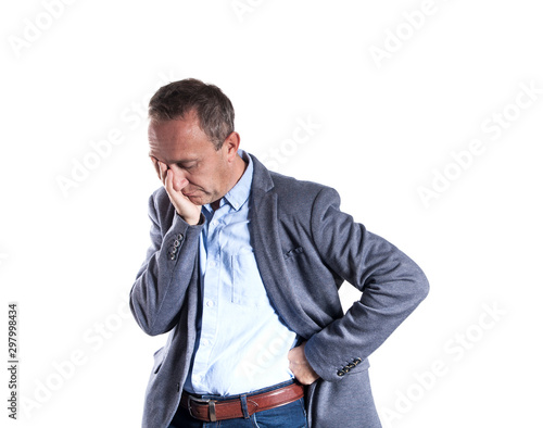 Men with posture expression of mentally exhausted