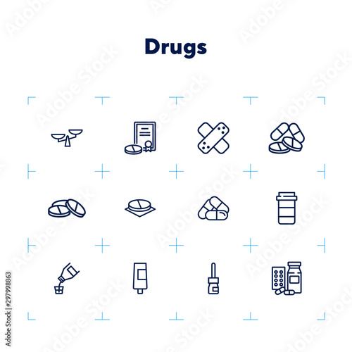 Drugs icon set. Drugstore concept. Vector illustration can be used for topics like apothecary, pharmaceuticals, medicine