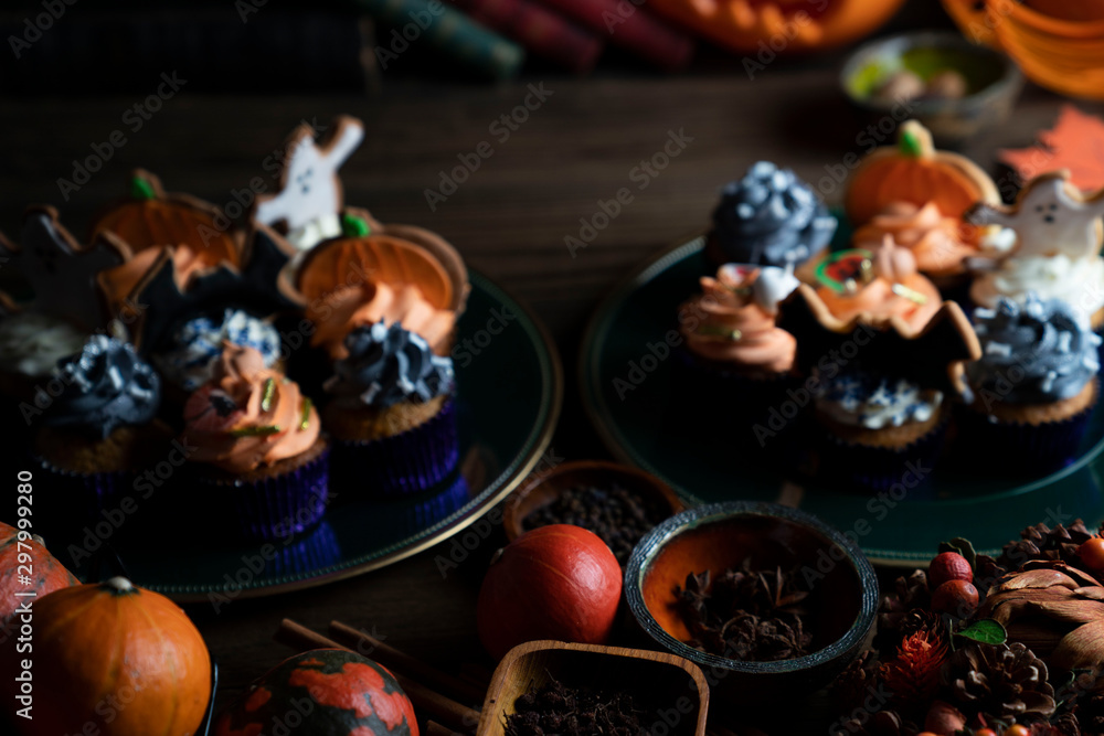 Halloween background  concept. Cookies prepared for Halloween.