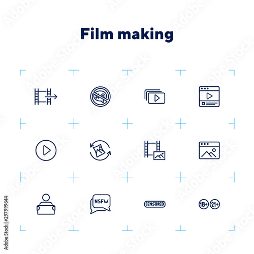 Film making icons. Set of line icons on white background. Video concept. Vector illustration can be used for topics like creation, production, video