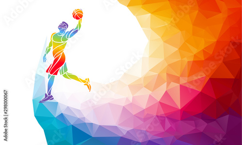 Polygonal geometric basketball player jump shot polygonal colors