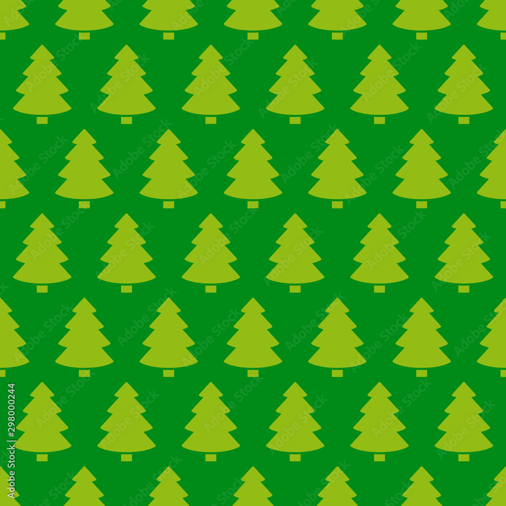 Obraz premium Icono plano patrón de árboles de navidad sobre fondo verde