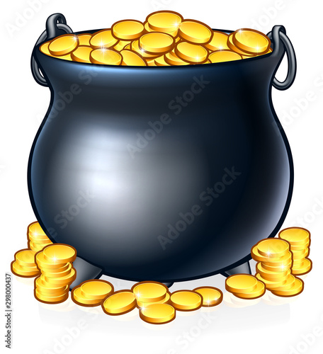 A pot of gold coins like you might find at the end of a rainbow