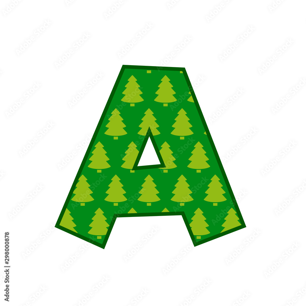 Logotipo letra A con patrón de árboles de navidad en color verde