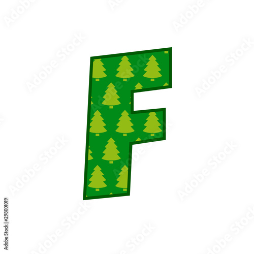 Logotipo letra F con patrón de árboles de navidad en color verde