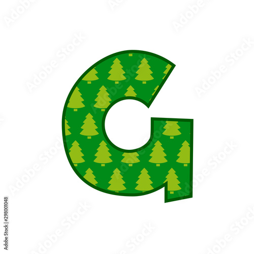 Logotipo letra G con patrón de árboles de navidad en color verde