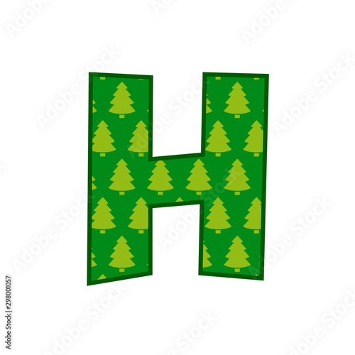 Logotipo letra H con patrón de árboles de navidad en color verde