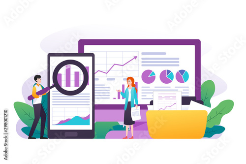 Data analysis, Seo analysis, big data research, website analytics concept with business people illustration
