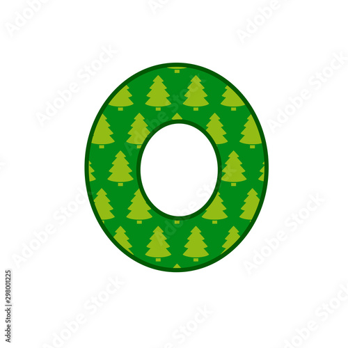 Logotipo letra O con patrón de árboles de navidad en color verde