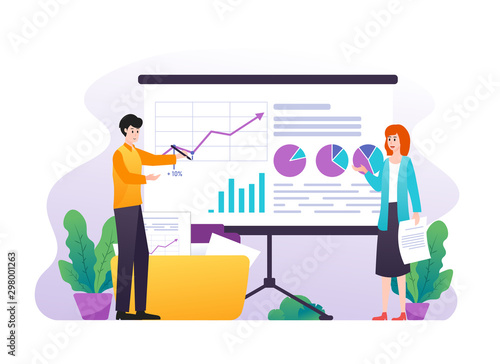 Business presentation with graphs and charts. Data analysis, Seo analysis, big data research concept