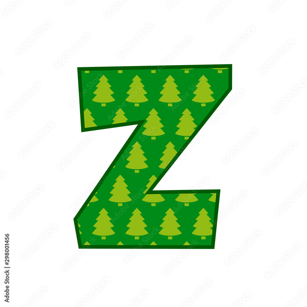 Logotipo letra Z con patrón de árboles de navidad en color verde