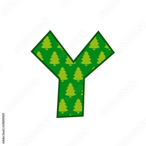 Logotipo letra Y con patrón de árboles de navidad en color verde