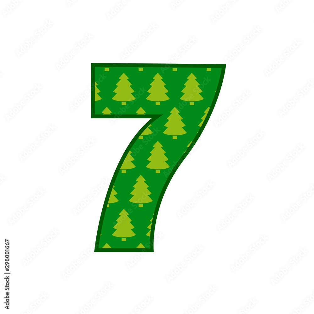 Logotipo Número 7 Con Patrón De árboles De Navidad En Color Verde