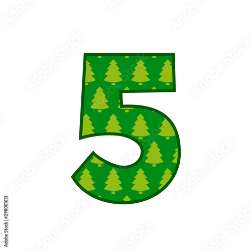 Logotipo número 5 con patrón de árboles de navidad en color verde