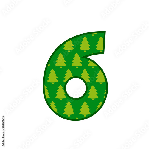Logotipo número 6 con patrón de árboles de navidad en color verde