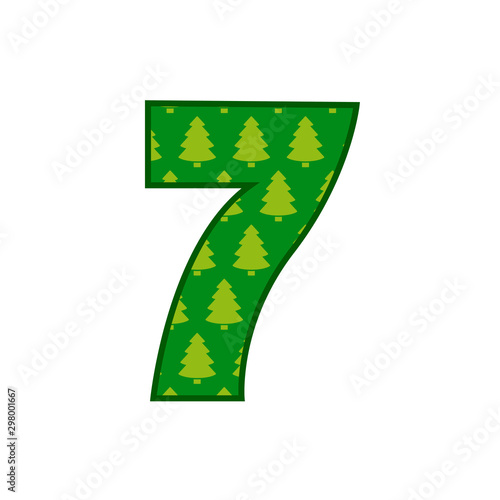 Logotipo número 7 con patrón de árboles de navidad en color verde