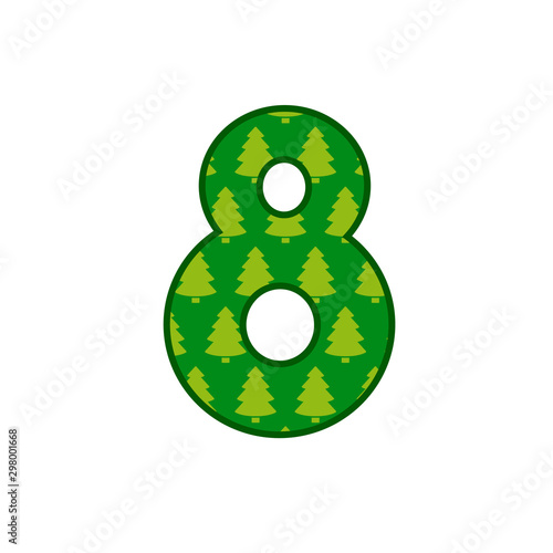 Logotipo número 8 con patrón de árboles de navidad en color verde