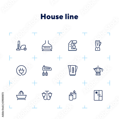 Household technics icons. Set of line icons on white background. Tea pot, mixer, fridge. Home concept. Vector illustration can be used for topics like progress, device, gadget