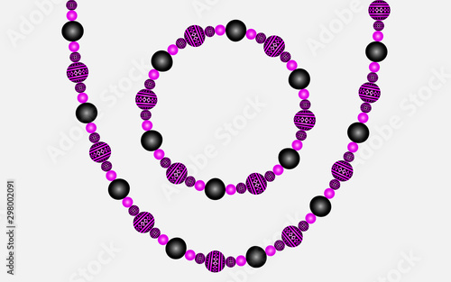 pink beads on the neck, black beads, vector illustration, eps 10