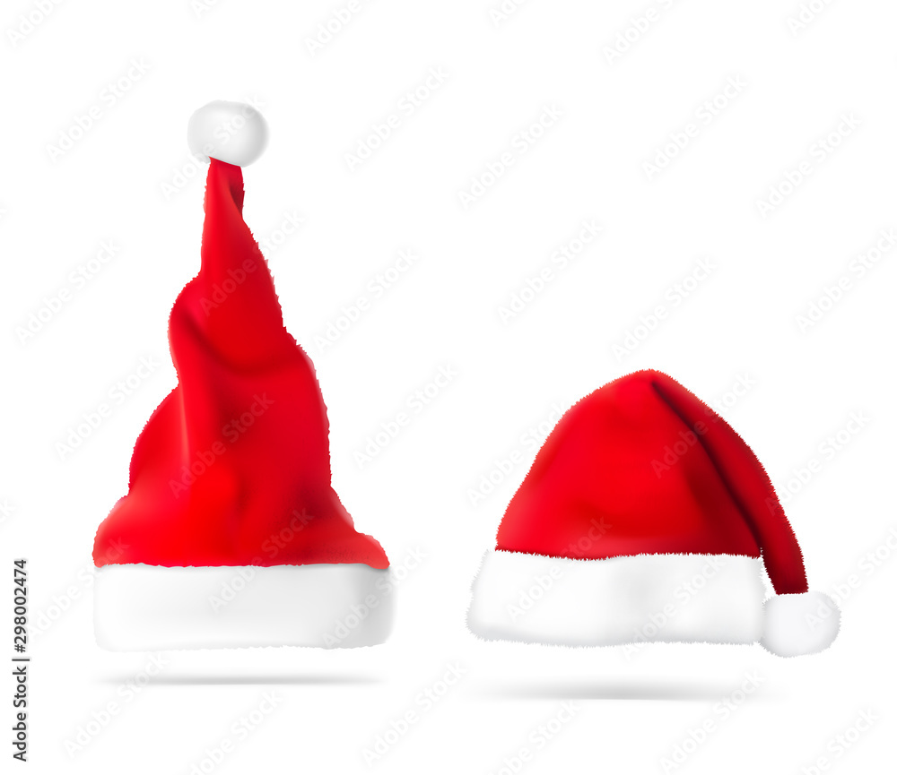 Christmas Santa Claus red hat. Vector illustration isolated on white background. Ready for your design. EPS10. Christmas Santa Claus red hat. Vector illustration isolated on white background. Ready for your design. EPS10.