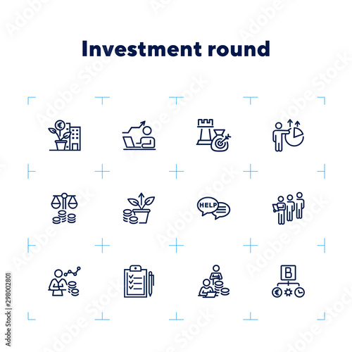Investment round line icon set. Money, analysis, income. Startup concept. Can be used for topics like funding, capital, finance