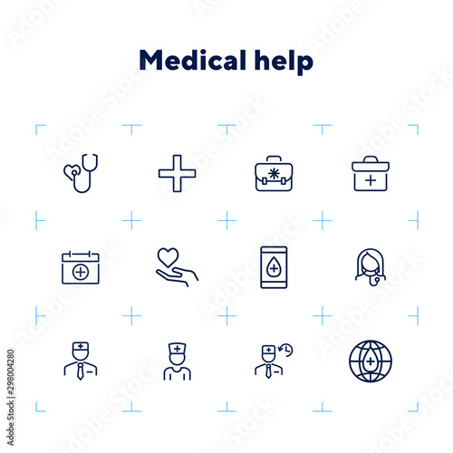 Medical help icon set. Hospital concept. Vector illustration can be used for topics like apothecary, hospital, drug company