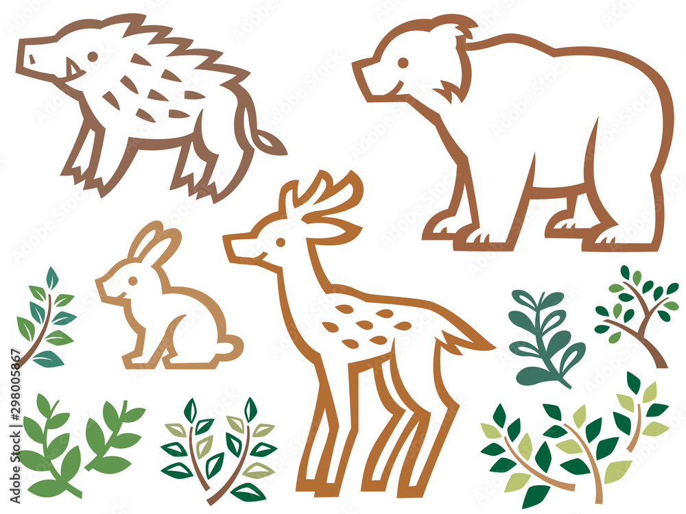 森の動物たちの切り絵風イラストセット Stock Vector Adobe Stock