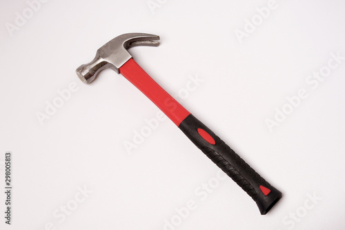 Single red hammer isolated white background