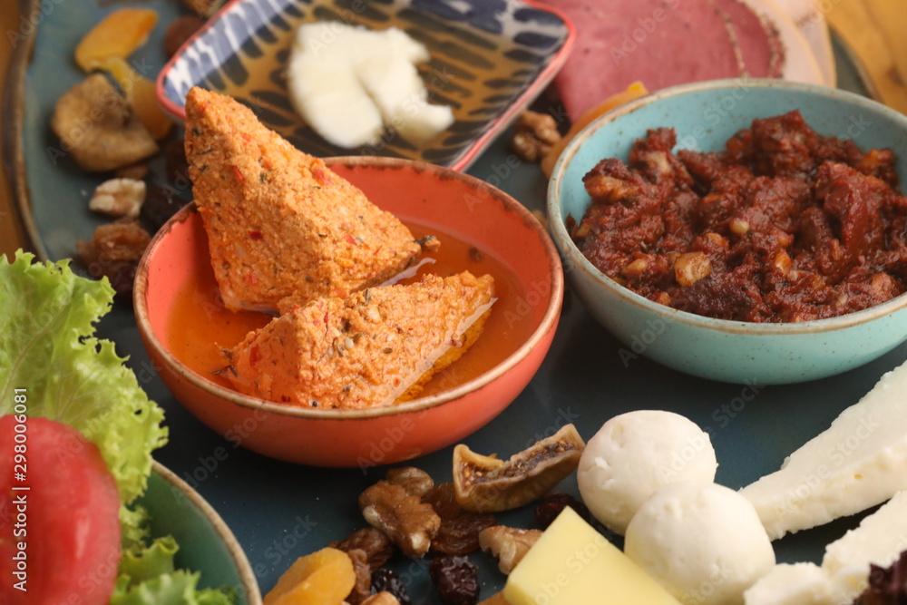 Fototapeta premium Turkish breakfast cheese and tomato sauce