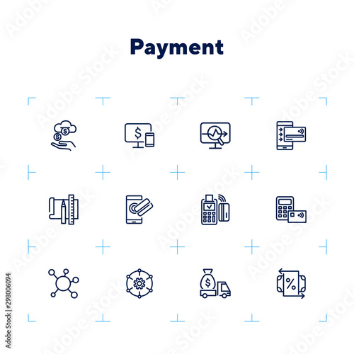 Payment line icon set. Income, smartphone, credit card, POS terminal. Business concept. Can be used for topics like online transaction, contactless cards, banking