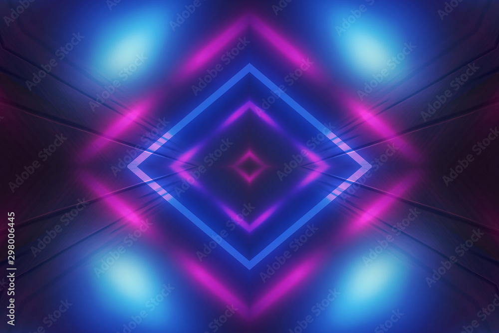 Dark abstract futuristic background. Neon lines glow. Neon lines, shapes. Multi-colored glow, blurry lights, bokeh. Empty stage background Dark abstract futuristic background. Neon lines glow. Neon lines, shapes. Multi-colored glow, blurry lights, bokeh. Empty stage background