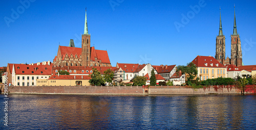 Wroclaw at Odra river with cathedral on the background.