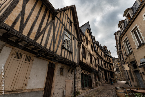 traditional french medieval houses in old town Laval, La Mayenne region of France photo