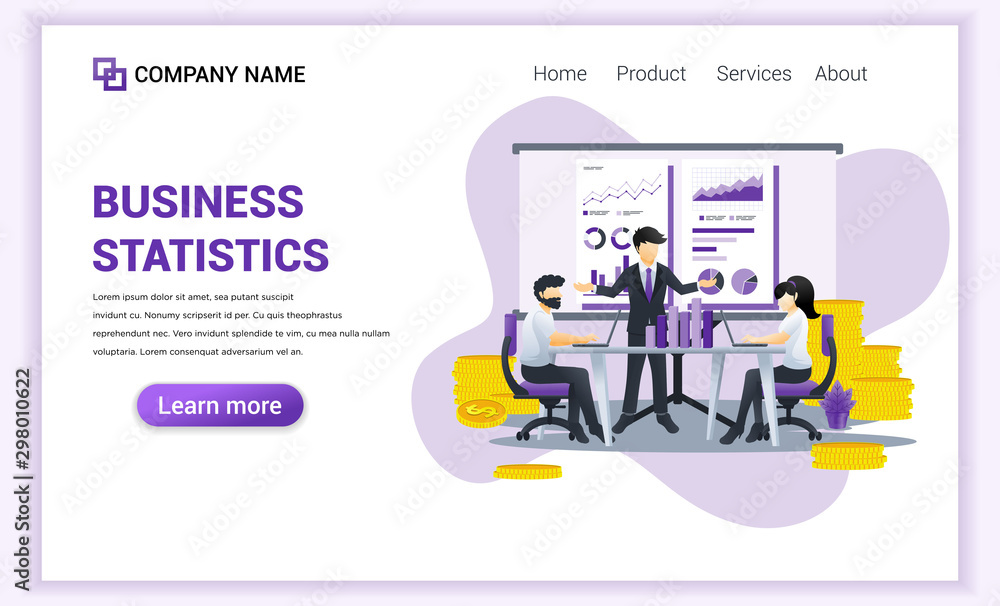 Business statistics concept with people in business meeting financial report and analysis. Can use for business analysis, content strategy, web banner, landing page, web. Flat vector illustration Business statistics concept with people in business meeting financial report and analysis. Can use for business analysis, content strategy, web banner, landing page, web. Flat vector illustration