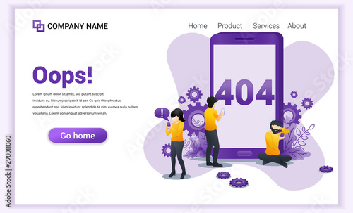 404 error page not found concept with people having problems with website on mobile phone. Can use for web banner, infographics, landing page, website template. Flat vector illustration