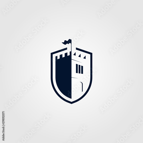 Fényképezés castle shield logo vector icon illustration design
