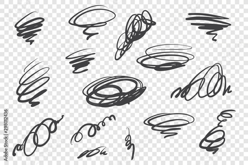 Black curly scribble vector illustrations set