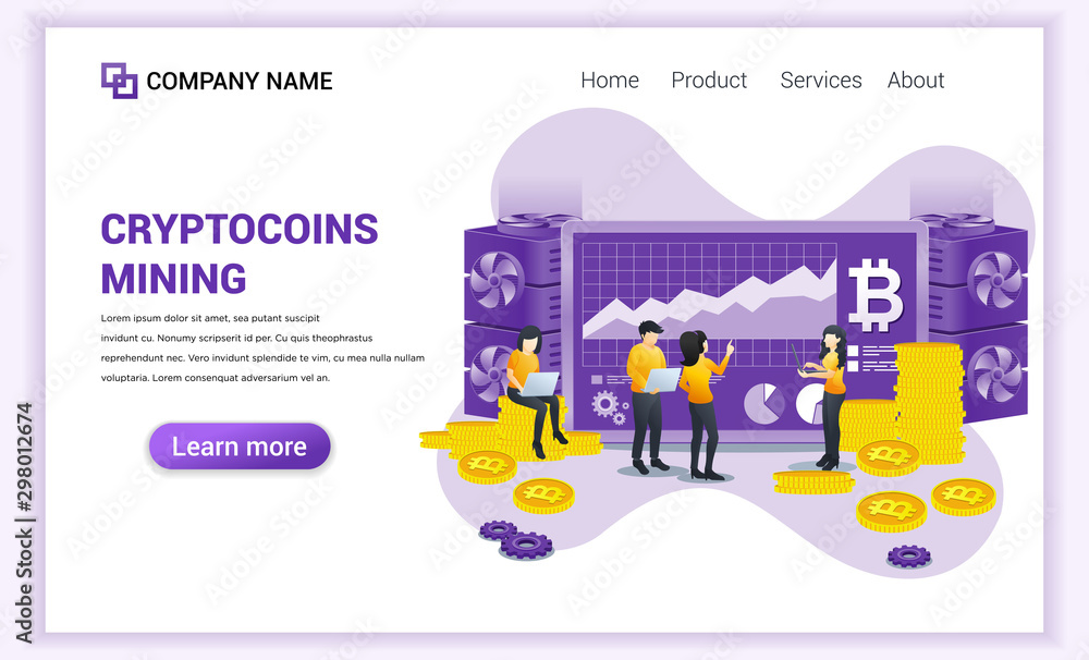 Cryptocurrency mining concept with people working on screen and laptop displaying graphic data. mining bitcoins. Can used for Web banner, infographics, landing page. Modern flat vector illustration Cryptocurrency mining concept with people working on screen and laptop displaying graphic data. mining bitcoins. Can used for Web banner, infographics, landing page. Modern flat vector illustration