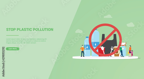 stop plastic pollution concept for website template or landing homepage banner - vector