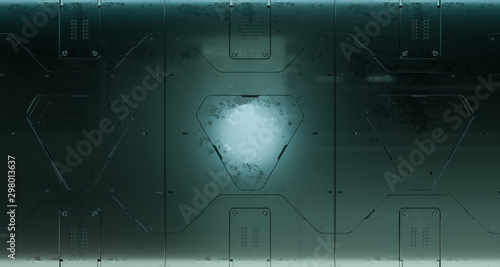 Fototapeta Naklejka Na Ścianę i Meble -  3d render sci-fi metal panel surfaces. Future background with complex forms and shapes. Technology illustration.