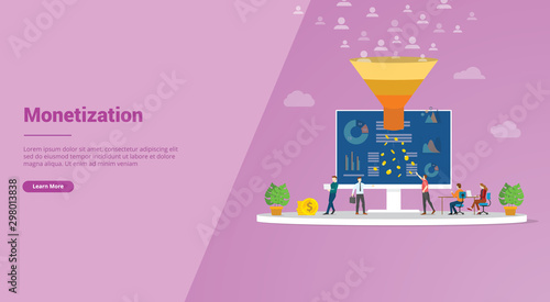 follower monetization with marketing sales funnel for website template or landing homepage banner - vector