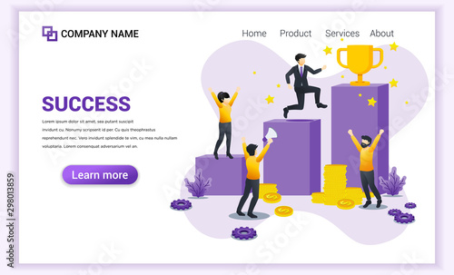 Success concept. Businessman climbing and trying to get the golden winner cup. business leader to success. Can used for web banner, infographics, landing page, web template. Flat vector illustration