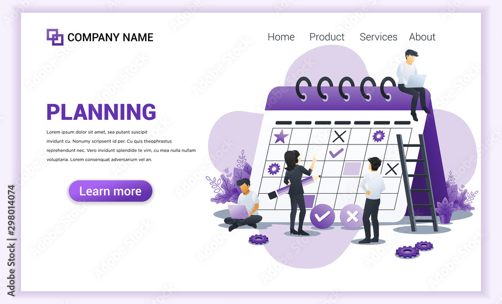 Planning Schedule concept, A Man standing filling out the schedule on giant calendar, work planning, work in progress. Can use for web banner, landing page, infographics. Flat vector ilustration
