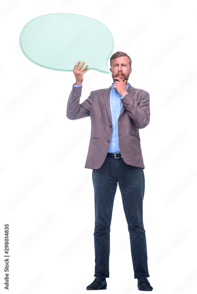 serious businessman with blank balloon for your text serious businessman with blank balloon for your text