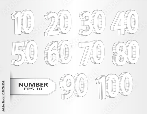 Realistic three dimensional set of numbers. Isometric numbers vector set. Mathematics symbols, stylish simple shaped numerals for design, advertising, web, Sale, Special Offer Label, Sticker, Banner.